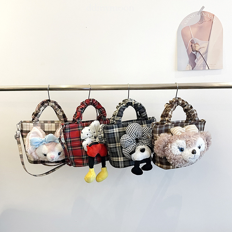 Korean Style High-End Simple Canvas Tote for Women 2025 Summer New Red Plaid Crossbody Bucket Bag ddmymoon