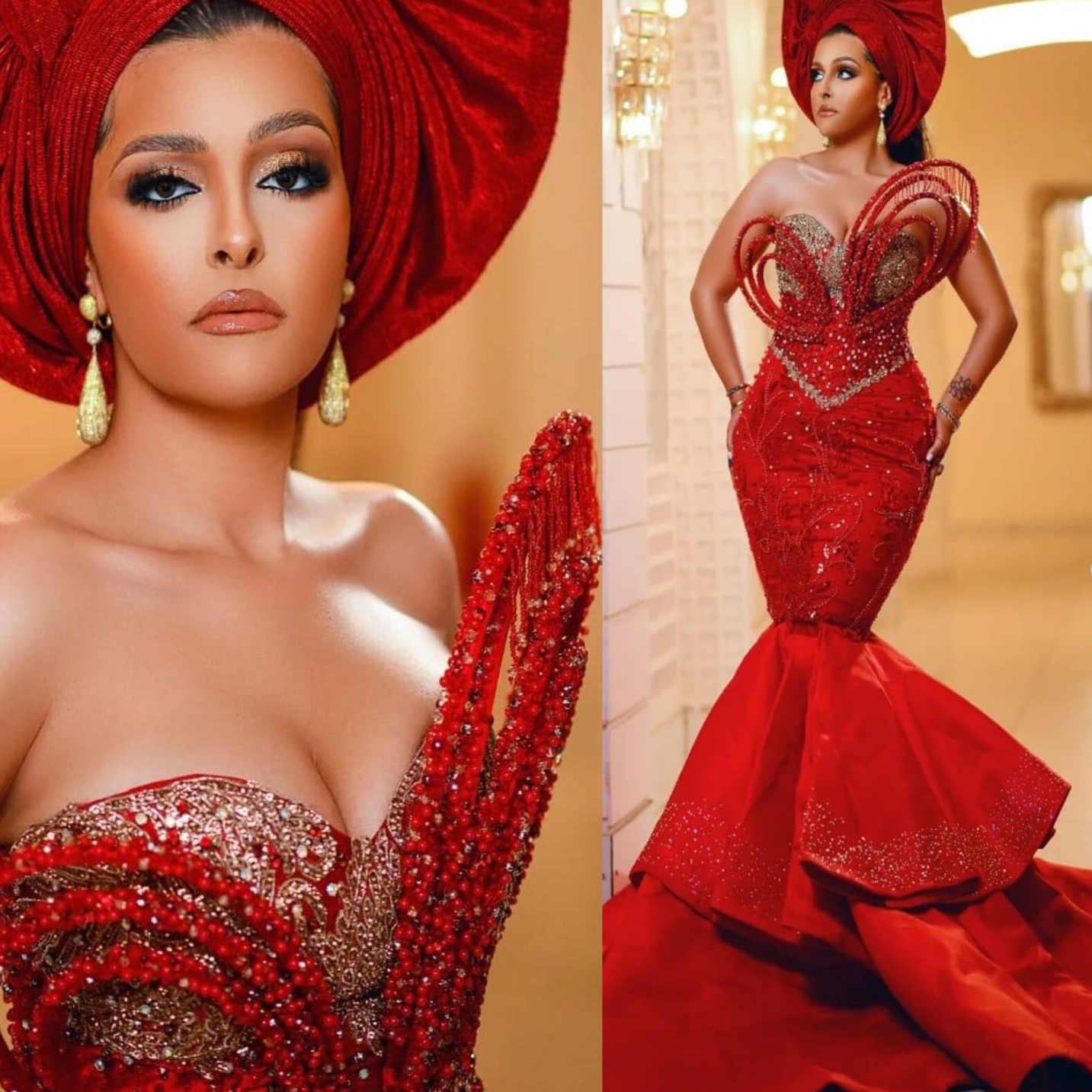 Red Mermaid Prom Dresses 2025 Stylish Crystals Sequined Satin Beaded Evening Formal Party Second Birthday Engagement Gowns Plus Size Dress For Special