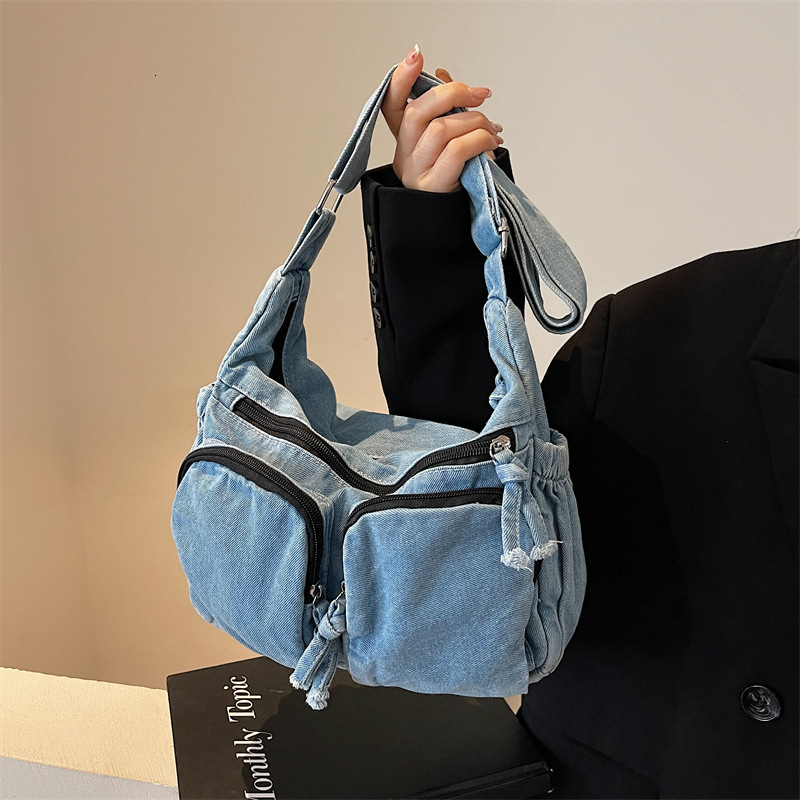 Artistic Denim Messenger Campus Commuter Crossbody Fashionable Versatile Forest Style Shoulder Bag