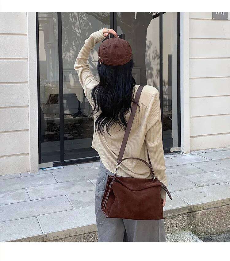 2025 Large Zipper Opening Design Pillow Tote 2 Sizes Coffee Real Nubuck Leather Women's Handbag High-end Winter Shoulder Bag