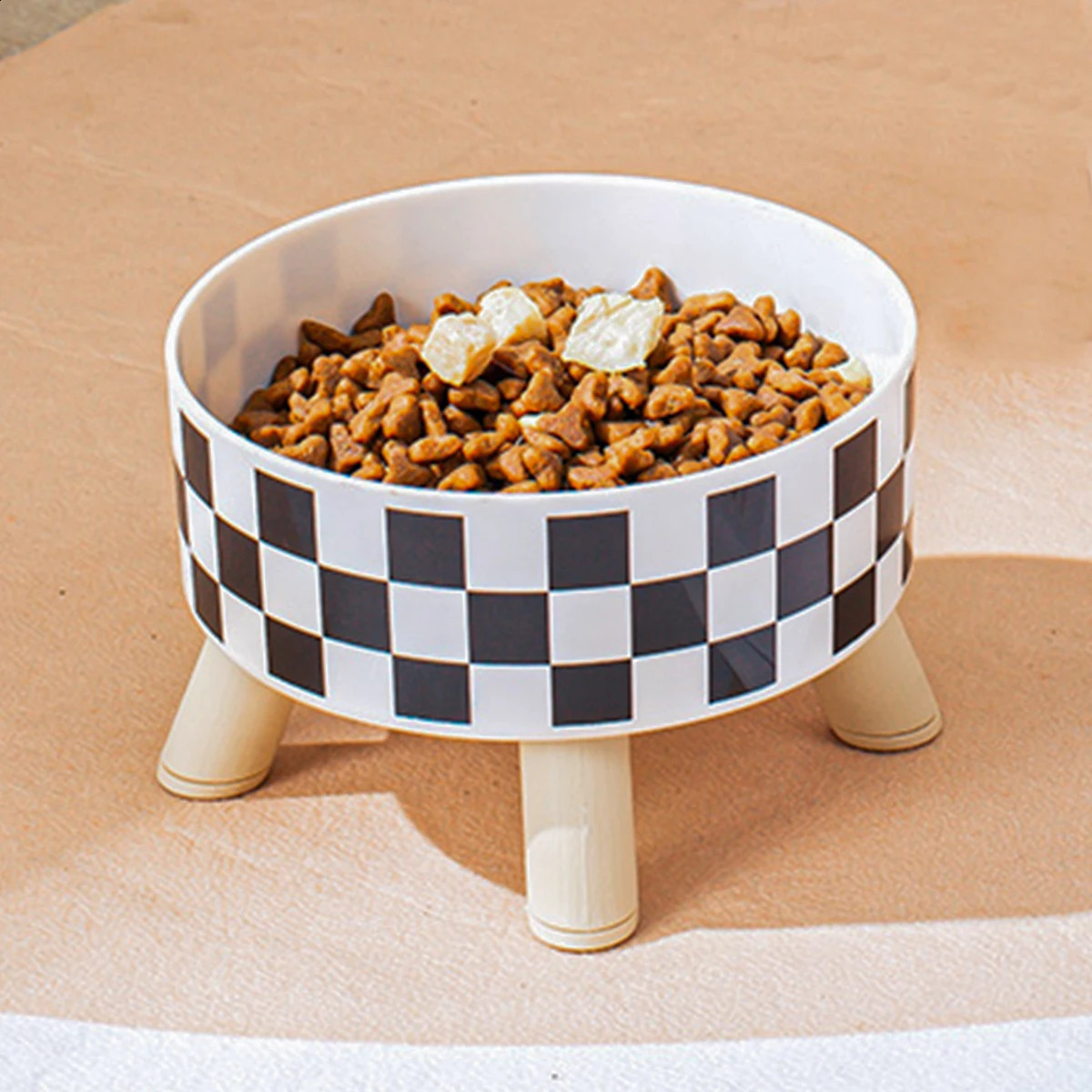 1PC Black And White Polka Dot Checkerboard Pattern Cat Bowl Small Dog Plastic PP Pet Universal For Cats Dogs 250811