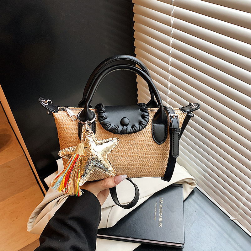 Beach Lazy Style Woven Small for Women New Summer Shoulder Crossbody Basket Bucket Straw Bag ddmymoon