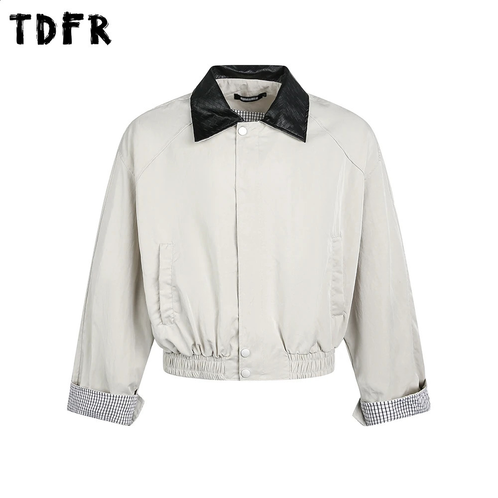 Patchwork Cargo Jacket Mens Autumn Retro Casual Loose Autumn Spliced Lapel Long Sleeve Outerwear Man 250804