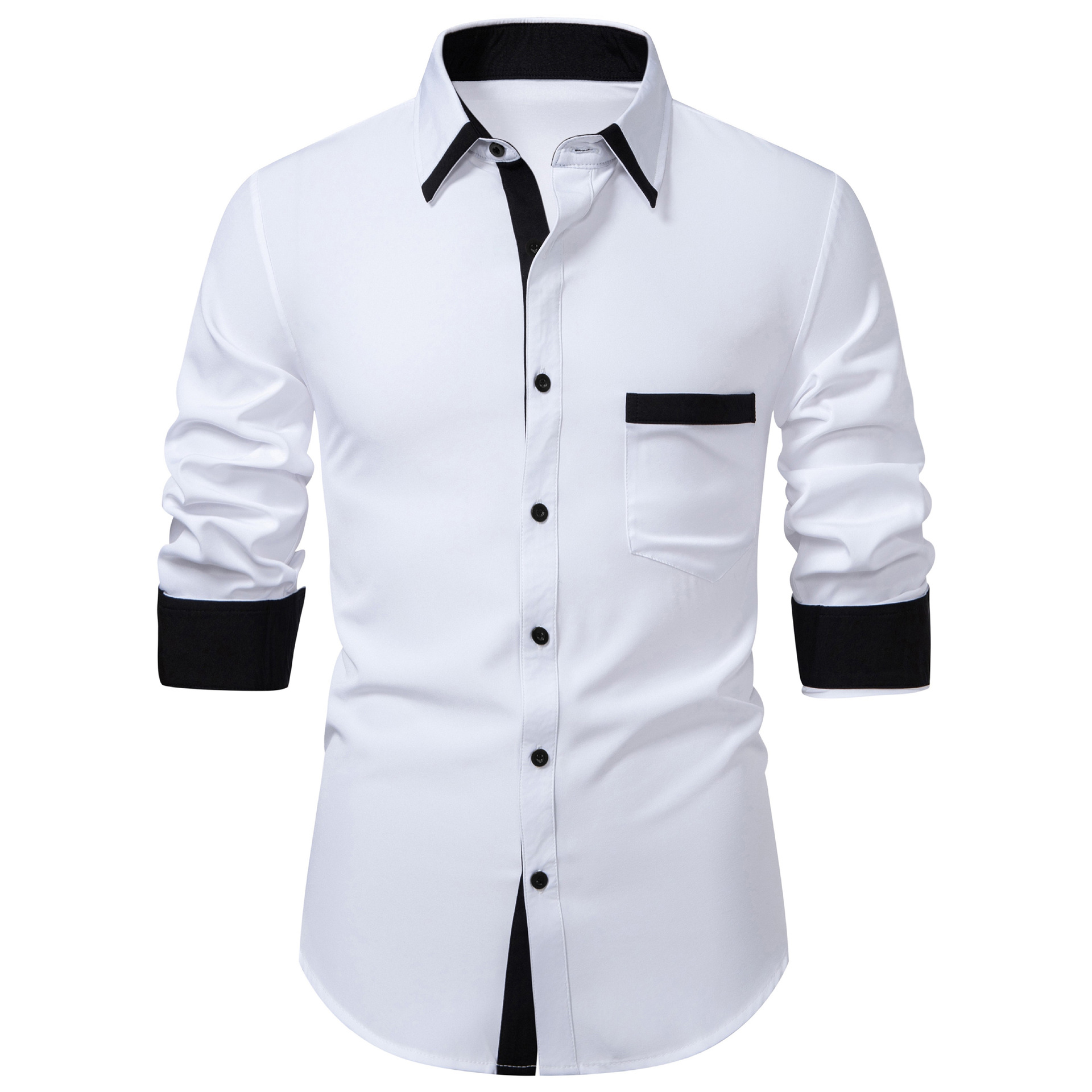 New men's long shirt, simple and casual Korean-style business commuting fitted pocket long-sleeved shirt European code: S-3XL