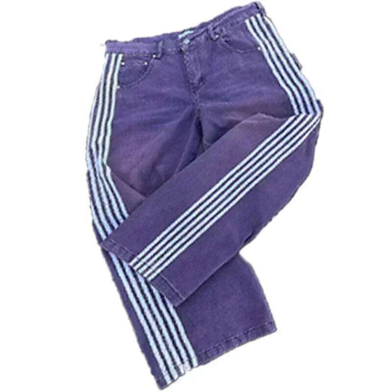 Men's vintage striped embroidered high waisted men's women's casual pants Haruku street loose wide leg jeans