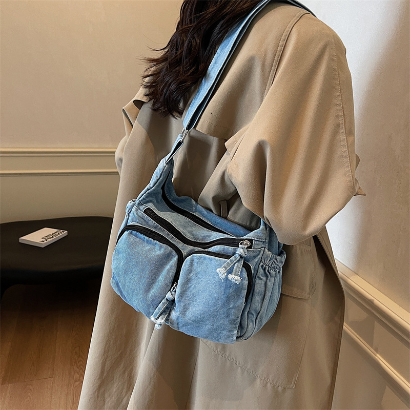 Artistic Denim Messenger Campus Commuter Crossbody Fashionable Versatile Forest Style Shoulder Bag