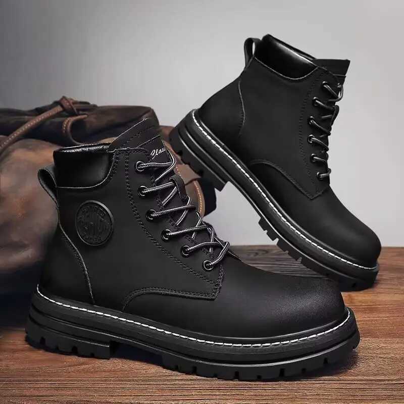 2025 New Mens Shoes Autumn High Cut Workwear Boots British Style Short Boots Korean Version Versatile Thickness Boots Shoes W250811