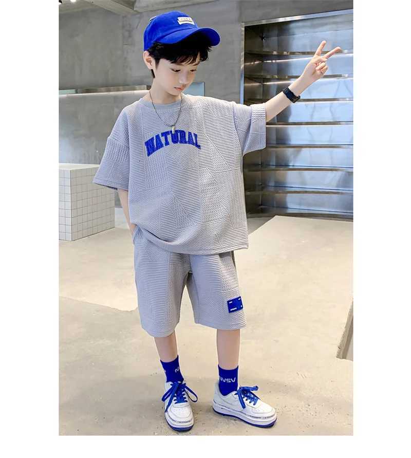 Boys Summer Casual Sets Thin Handsome T-shirt + Loose Shorts 2Pcs Kids Sportswear Loungewear Outfit Teenager Suit 5-14 Years Z250811