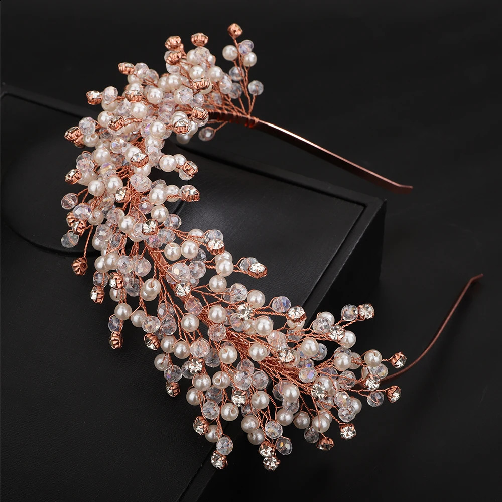 Elegant Pearl Bridal Crown Headpieces Crystal Wedding Hair Accessories Jewelry Handmade Women Headdress Tiaras 250804