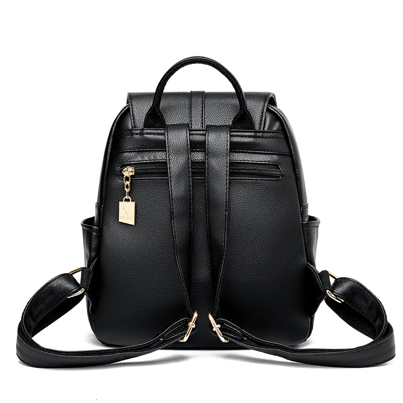 New Backpack for Women, Lychee Pattern, Solid Color, Versatile, Large Capacity, High-End PU Daily Backpack, Travel Bag ddmymoon