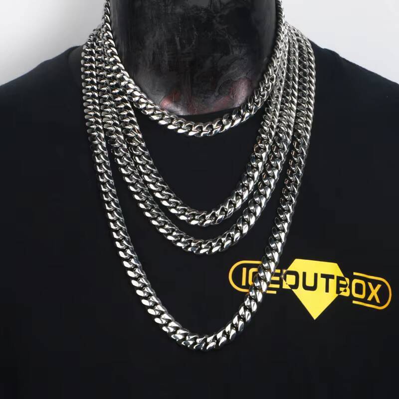 Double woven six-sided grinding titanium steel stainless steel mirror polishing necklace men and women's collar pendant with chain bag chain whip