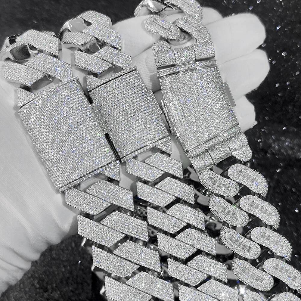 Sparkling Big Guy Thick Heavy 30MM Hand Setting 7 Rows Cuban Chain CZ Diamond Stone Cuban Link Necklace Hip Hop Jewelry