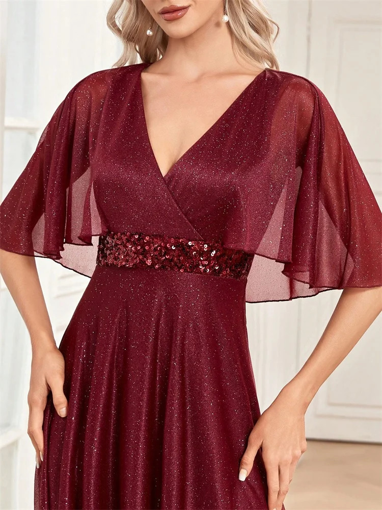 Elegant Shining Formal Evening Dresses Long y Women Wedding Party Dress Short sleeve Cocktail Prom Graduation Gowns 250811