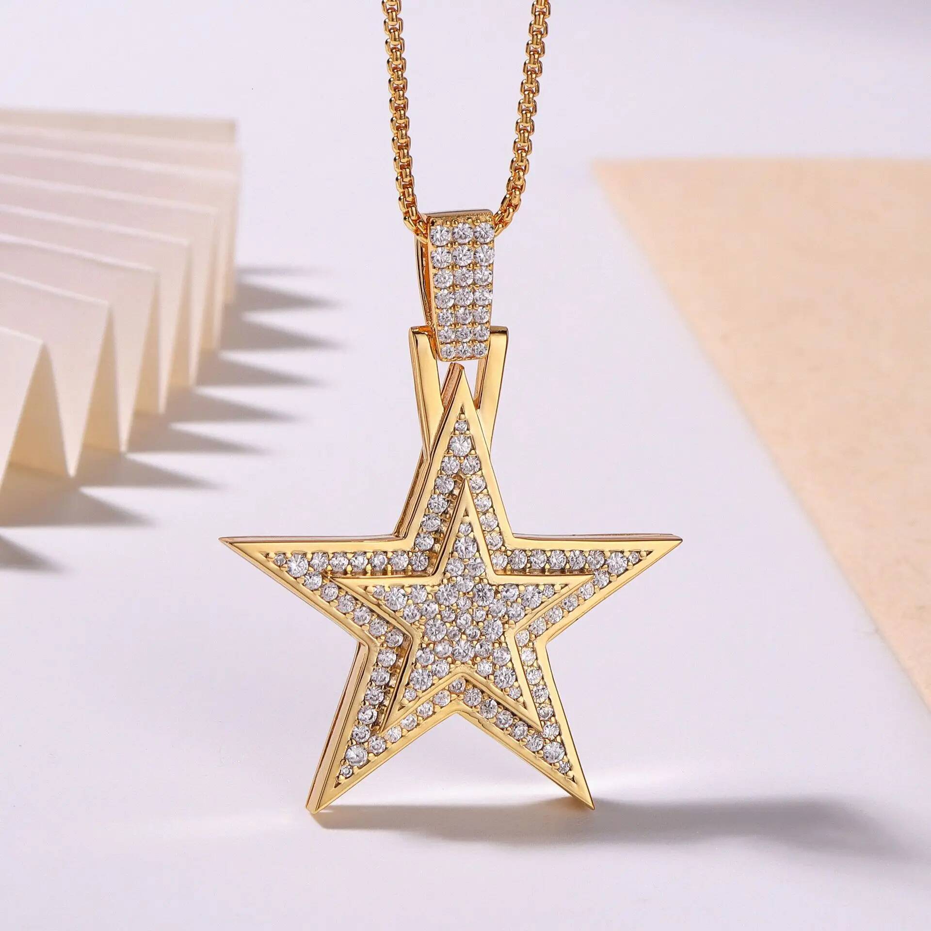 Unisex D Color Full Moissanite Pendant Necklace For Women Man 18k Gold Plated 925 Sterling Silver Diamond Chain Jewelry Gifts