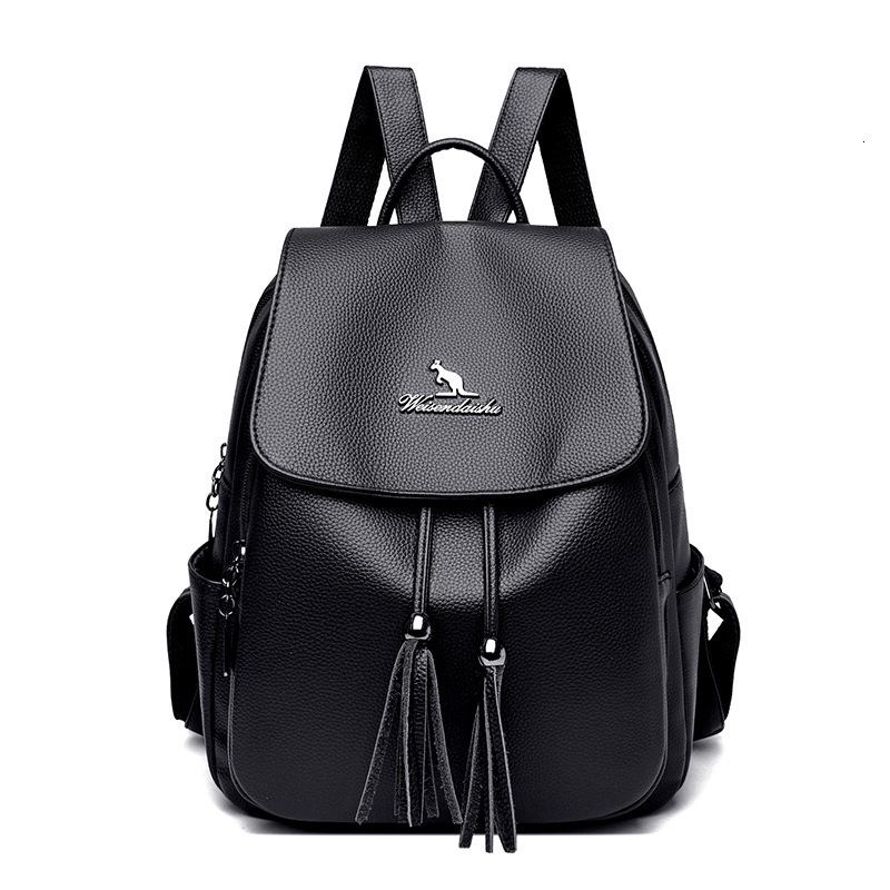 Fashion Tassel for Women 2025 New Versatile Large Capacity Soft Leather Student School Bag Commuter Travel Backpack ddmymoon