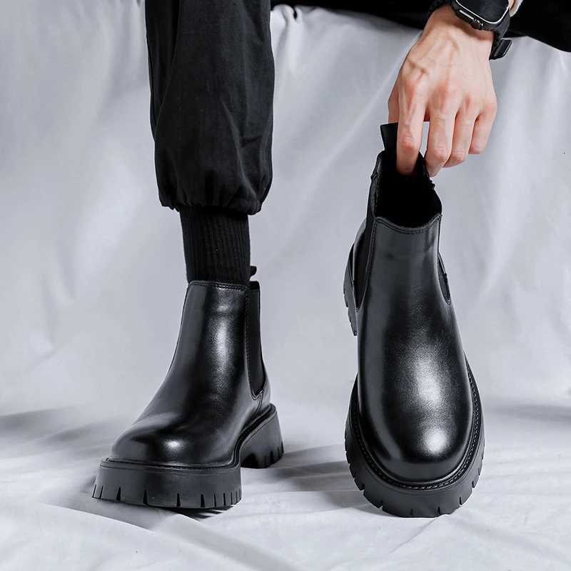 Chelsea Boots Fashion Leather Gentleman Stress Shoes Men Business Driving Shoes Handmade Black Shoes Party Flats Dress Shoes W250811