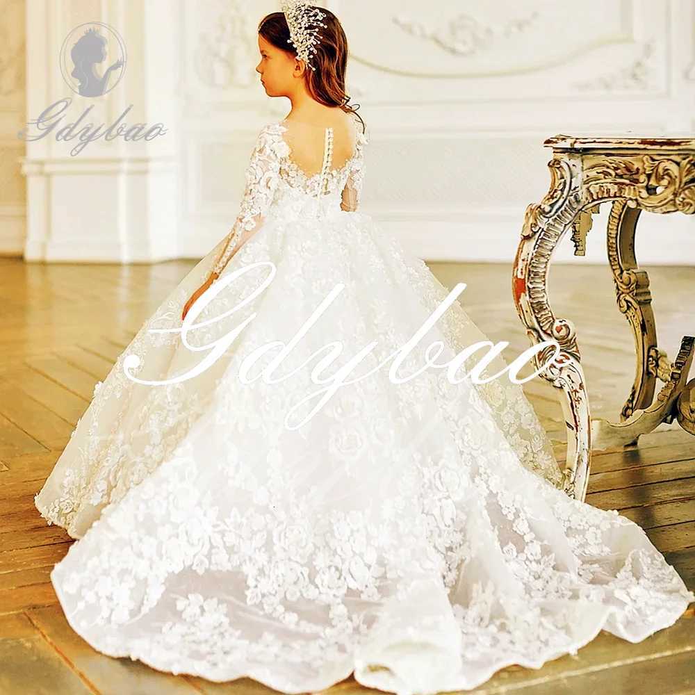 Flower Girl Dress Bows Children Long Sleeve For Weddings Party Princess First Holy Communion Formal Tulle Ball Gown W250811