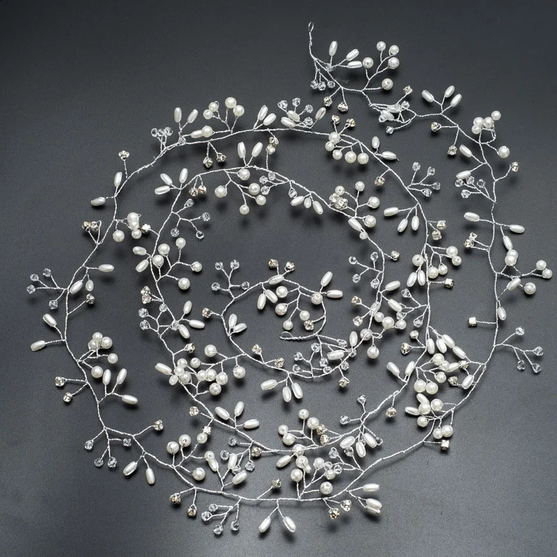 3550cm Long Bridal Handmade Crystal Pearl Hair Band Headdress Wedding Accessories Beads Headband Jewelry Fashion 250804