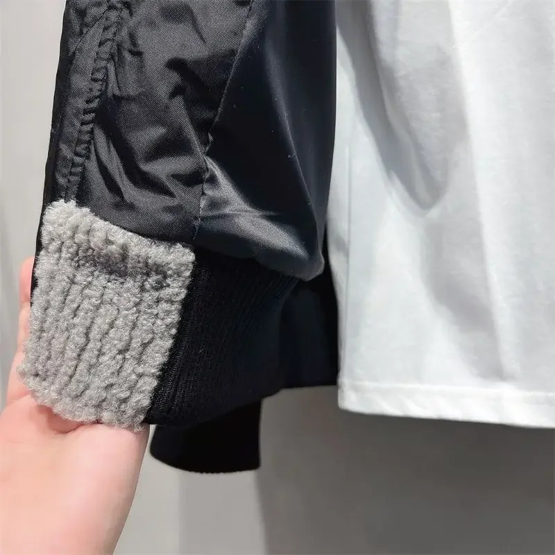 Jacket Mens Winter Thickened Lamb Velvet Stitching Baseball Uniform Loose Pilot Jackets Zipper Long Sleeves Pockets Tops 250809