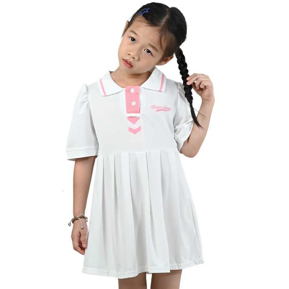Summer Girls Bubble Sleeve Dress Childrens Pleated Skirt Flip Collar Skirts Kids Princess Dress Baby Sweet Pleated Skirt W250811