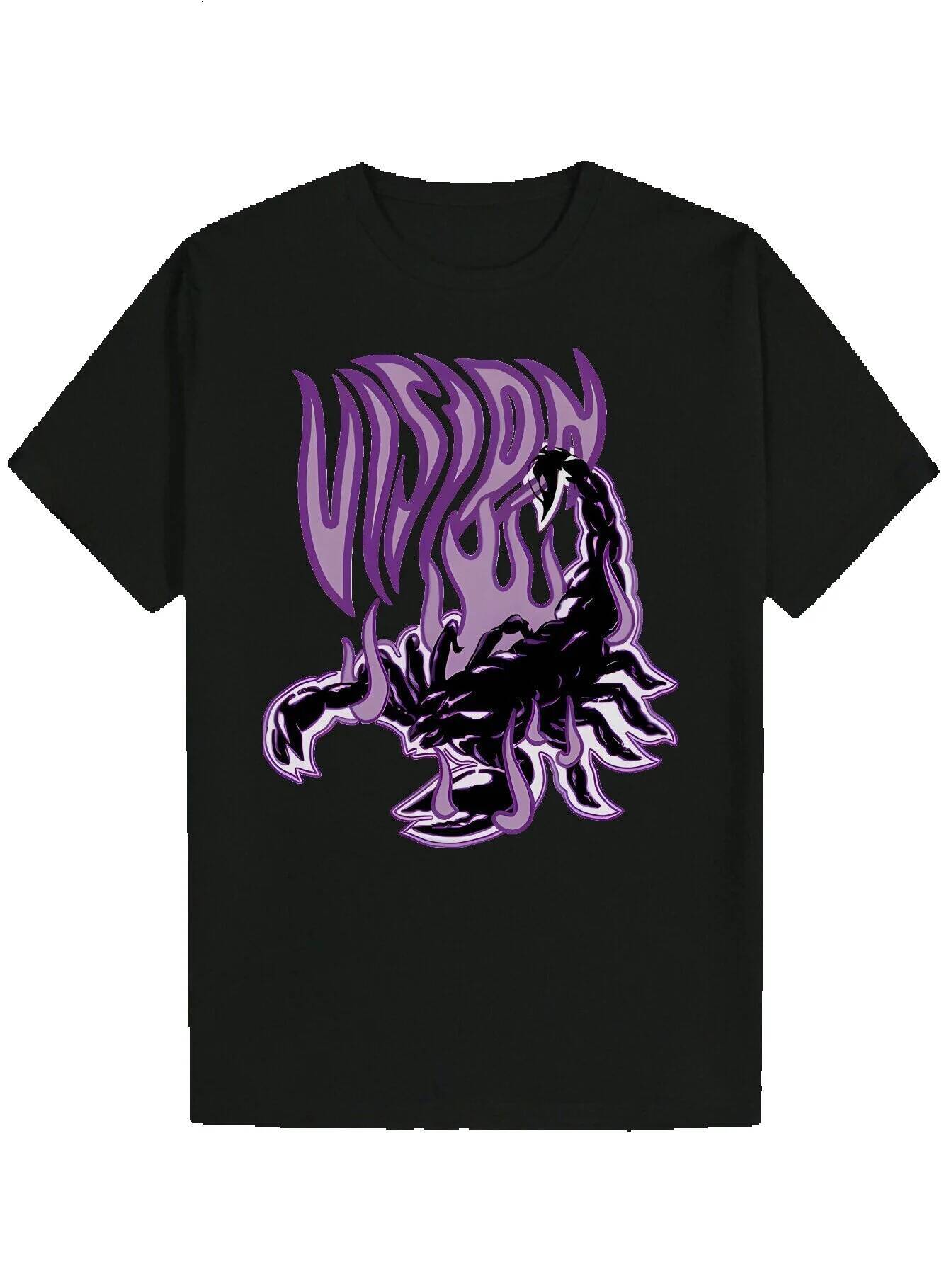 Men's Summer T-Shirt, Dragon and Flame Design - Black Crew Neck, Regular Fit, Casual T-Shirt Pattern T-shirt | Polyester fabric