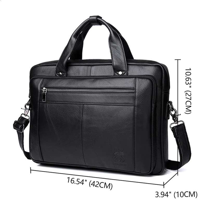 SCHLATUM Genuine Leather Bussiness Briefcases Black for Men handbags Laptop Briefcase Bags 16 inch Office Computer bag 250804