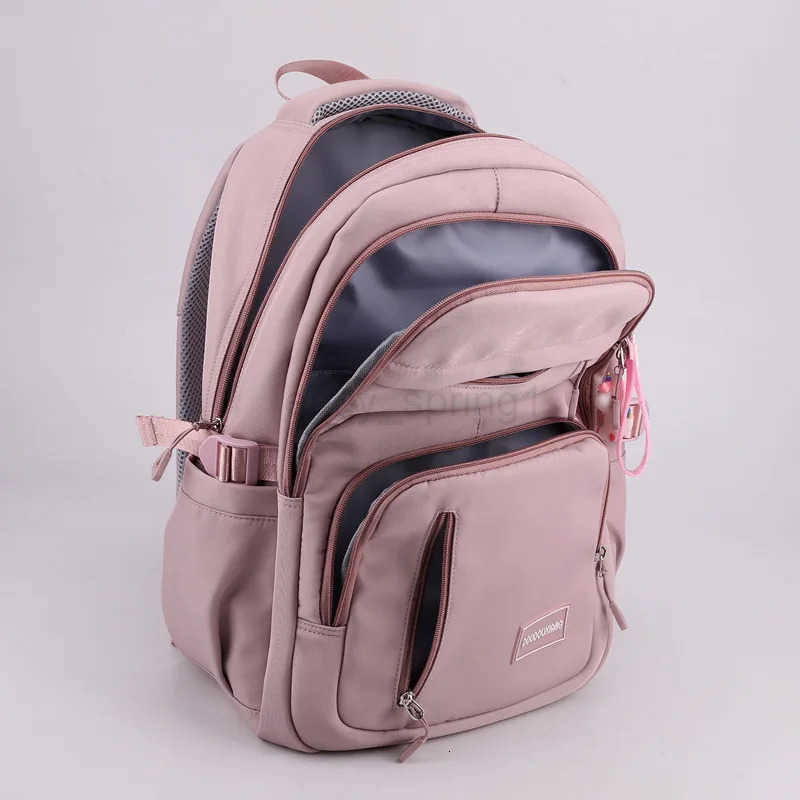 Girls School Bag With Pendant Nylon Backpack Travel Rucksack Multi Pockets Waterproof Casual Simple Style Schoolbag for Teenagers T250811