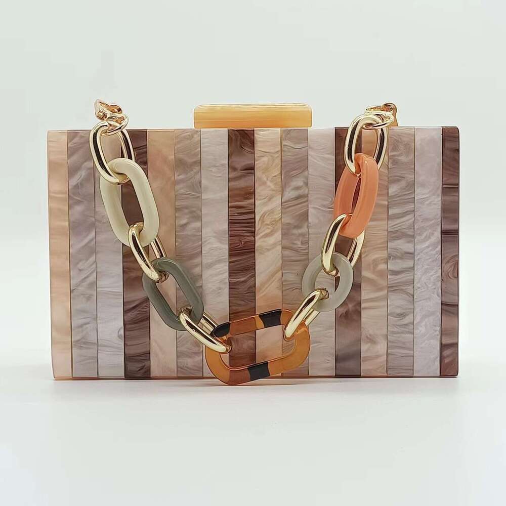 2023 Striped Champagne Color Spliced Acrylic Evening Single Shoulder Crossbody Handheld Small Bag