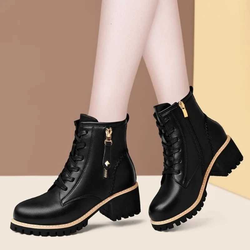 2024 Autumn British Wind PU Leather Thick Fur Women Ankle Boots Ladies Short Boots Motorcycle Shoes W250811