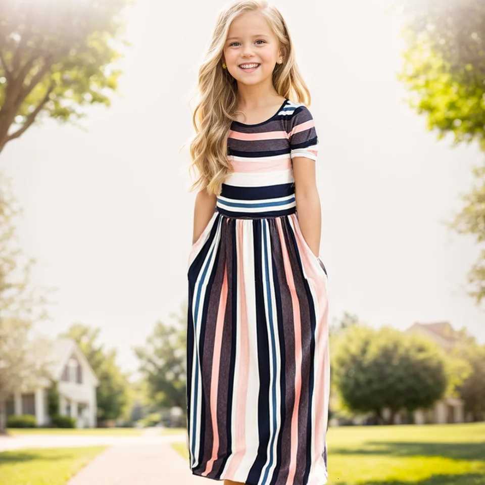 Baby Girl Striped Print Long Dress Toddler Girls Bohemian Flower Dress Kids Casual Clothes Polyester Soft Summer Beachwear Dress W250811