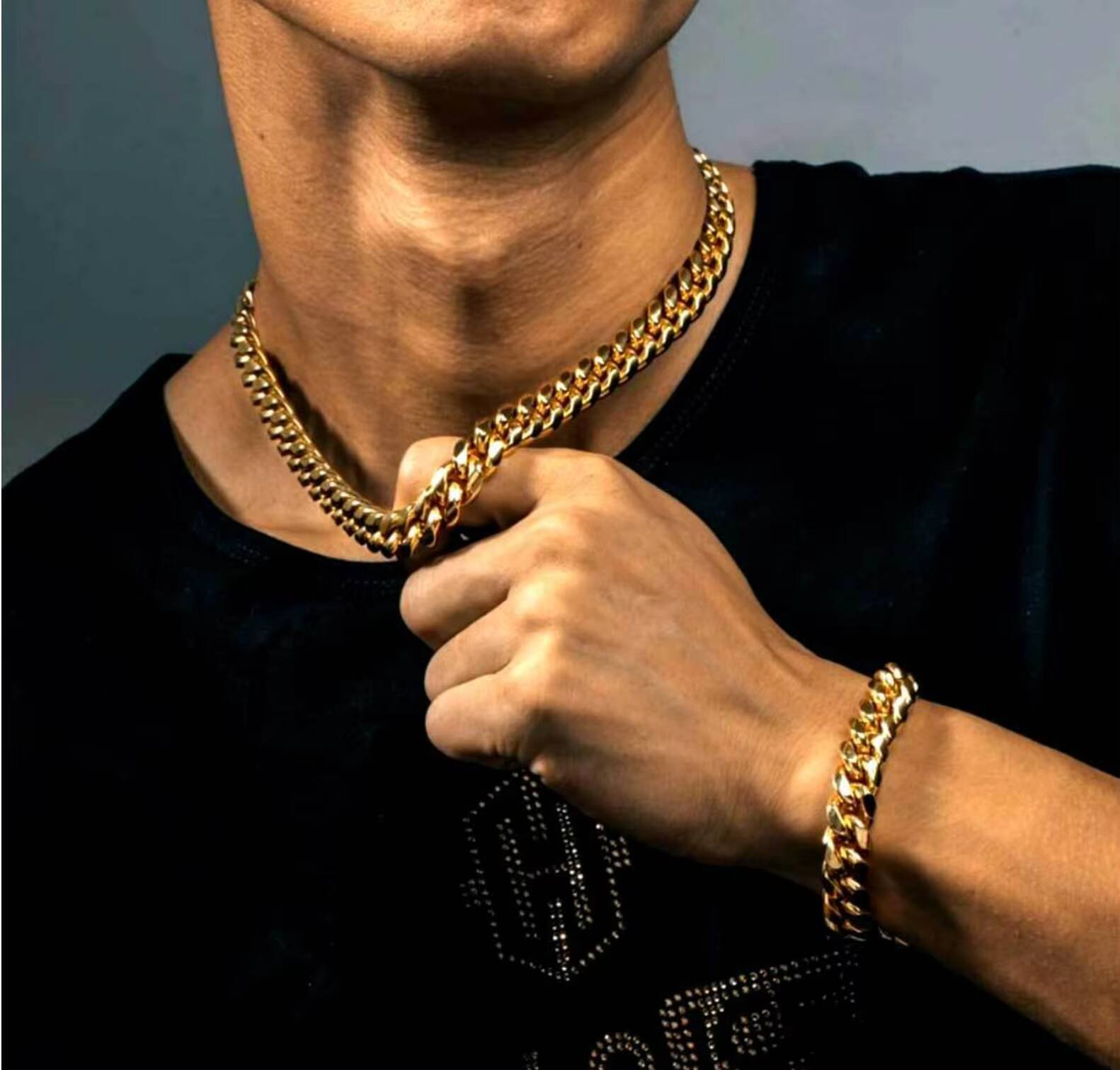 New 18K Gold Plated Stainless Steel Chain Necklace Customizable 6-18mm Tarnish Free Monaco Necklace Miami Curb Link Cuban Chains