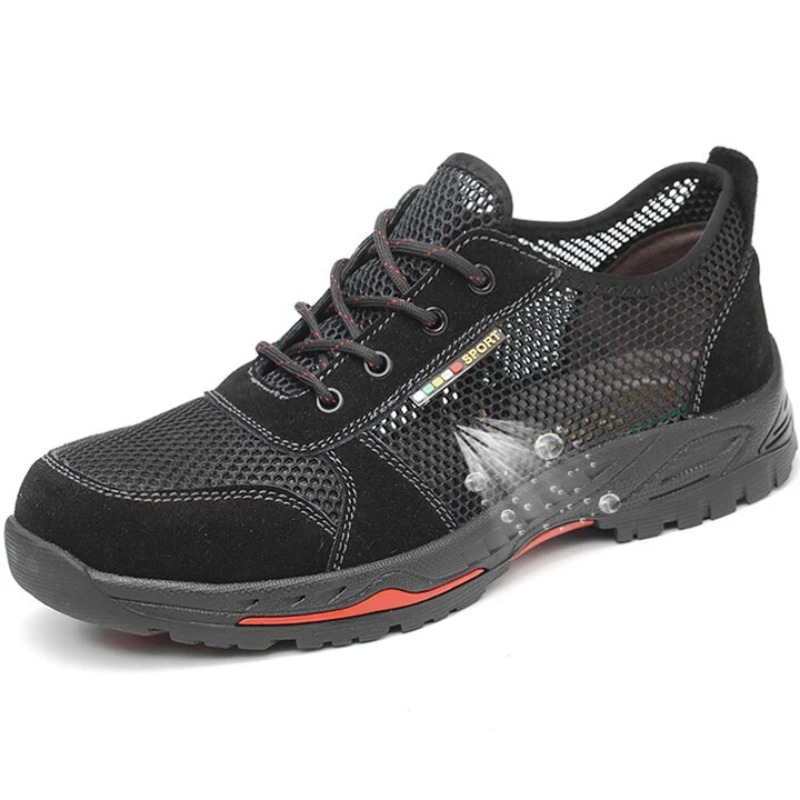 Summer Black Safety Shoes with Steel Toe Lightweight Mesh Ventilation Puncture-proof Durable Impact-resistant Cool Comfortable 250805
