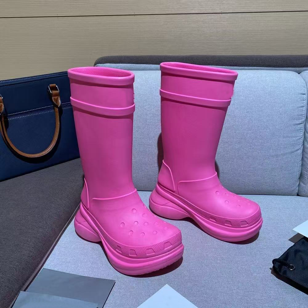 Boots Designer brand square Women Rain boots Thick Heel Thicks Sole Ankle over the knee Women's Rubber Boot good are quality Rainboots waterproof