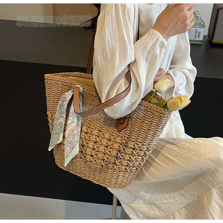 Woven Straw Bag Large Capacity 2025 Summer New Vacation Versatile Shoulder Basket Handheld Beach Bag H250809