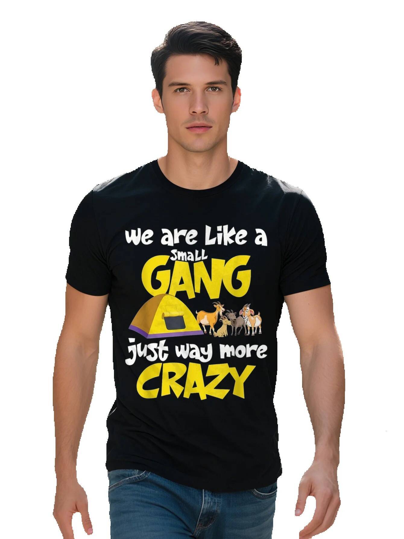 Men S T-shirt g Cotton Funny We Are Like A Small Gang Crazy Goats Camping Team Gift T Shirt cb0ac