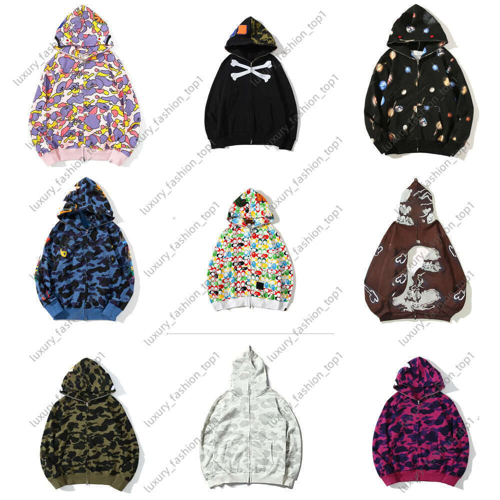 baps hoodie Designer Hoodie Mens Full Zip Up Shark Hoodies Camouflage Jacket Hoody Hooded Sweatshirt Man Womens Sweater Long Sleeve Tech Fleece Cardigan 6b8