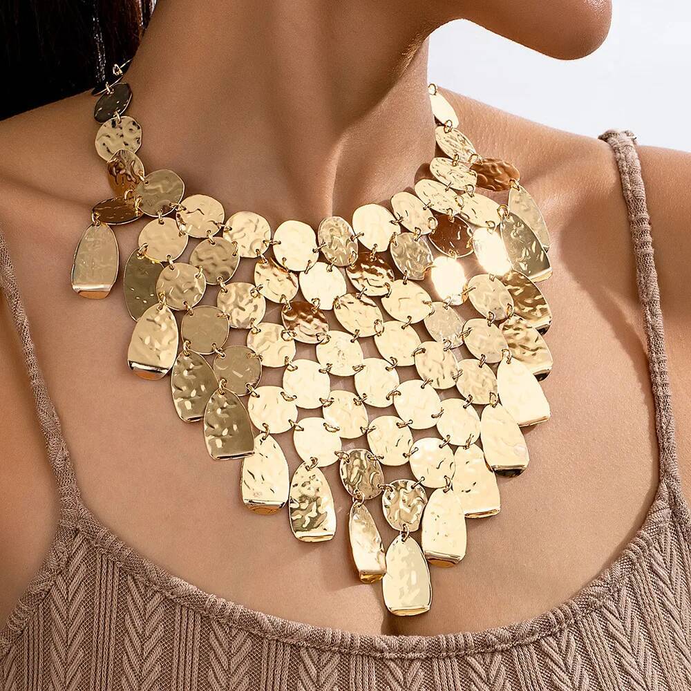 Metallic Sequin Geometric Pendant Necklace Chain Women Girls Gifts Fashion Jewelry Hot Sale Party Gift 2025 New Style Jewelry for Women