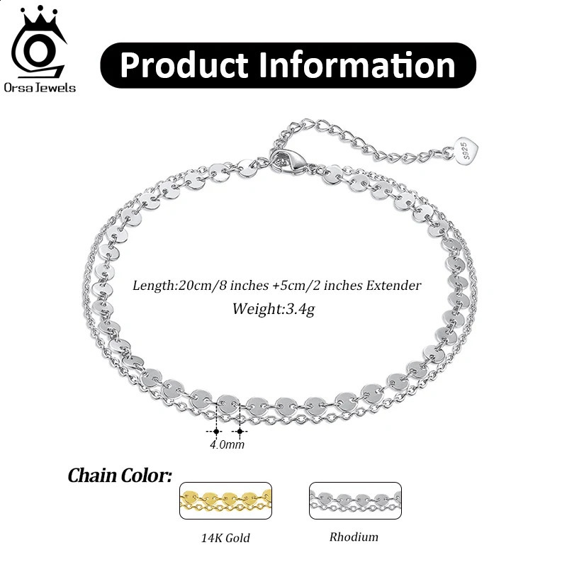 ORSA JEWELS 925 Sterling Silver Coin Cable Layered Chain Anklets for Women Fashion Summer Foot Chain Bracelet Jewelry SA15 250807