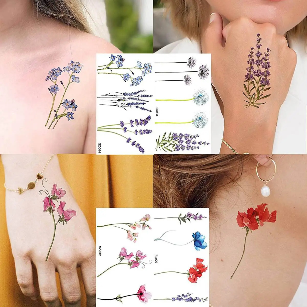 COKTAK 12Pieces Watercolor Lavender Flower Temporary Tattoos For Women Body Art Arm Flora Adults Tattoo Sticker Girls Tatoo 250809