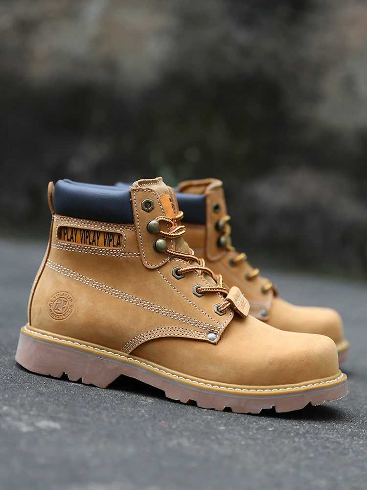 Men Boots Leather Shoes Men Popular Comfy Spring Autumn Shoes Working Ankle Boots Waterproof Shoes Lovers Shoes Yellow Boots W250811