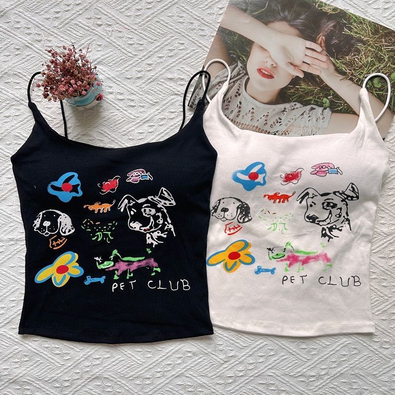 Yellow Dopamine Camisole Vest For Women With Chest Pads Beautiful Back Tube Top Base Layer Outerwear Sweet And Spicy Printed Top