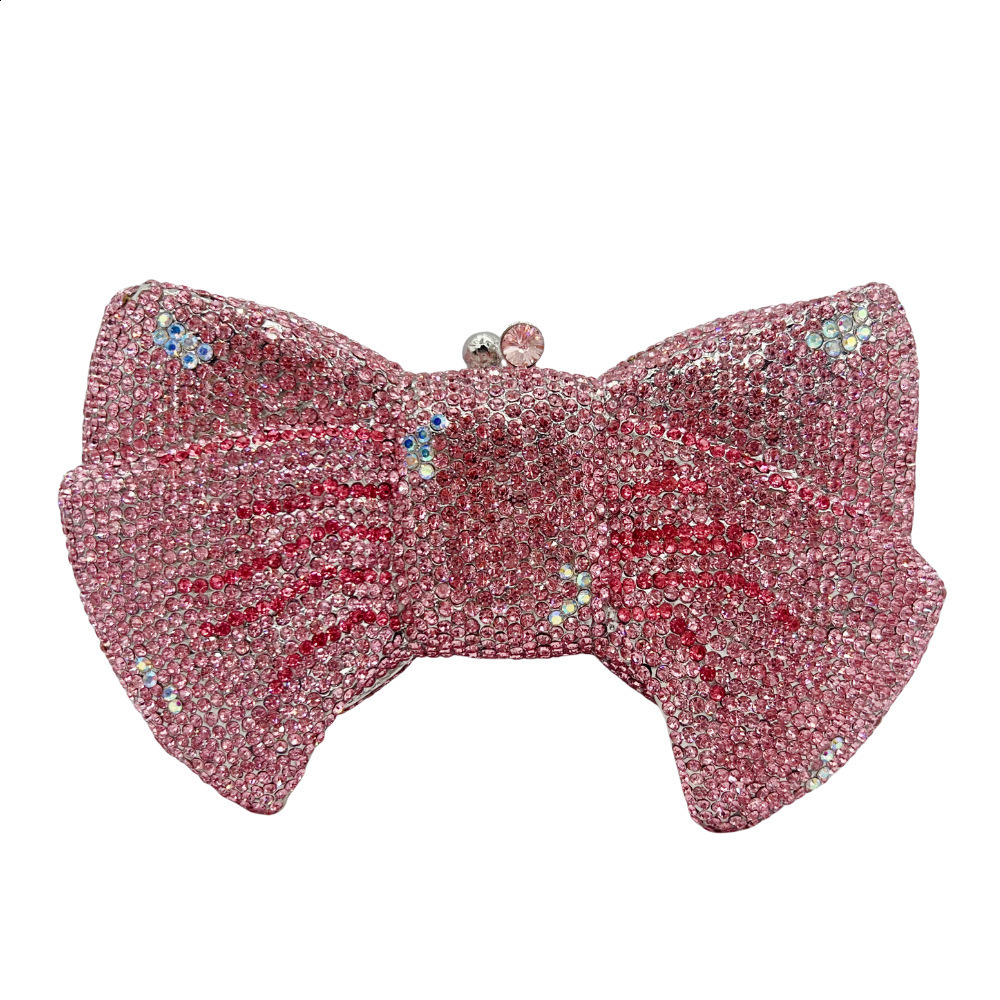 Pink red gold silver blue bow shaped womens crystal handbags and wallets party bride metal evening wallets womens diamond clutch bags 250311