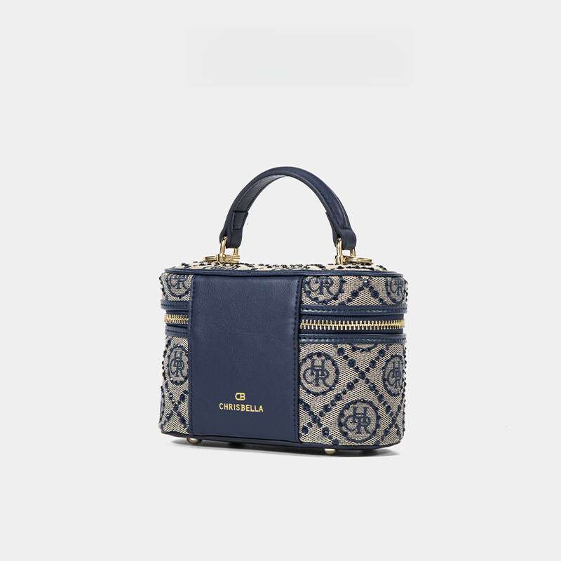 DHessentials Blue Jacquard Star Diamond Handbag - Elegant PU Work Tote for Women, Medium Square Shoulder Bag (17x11cm, 500g)