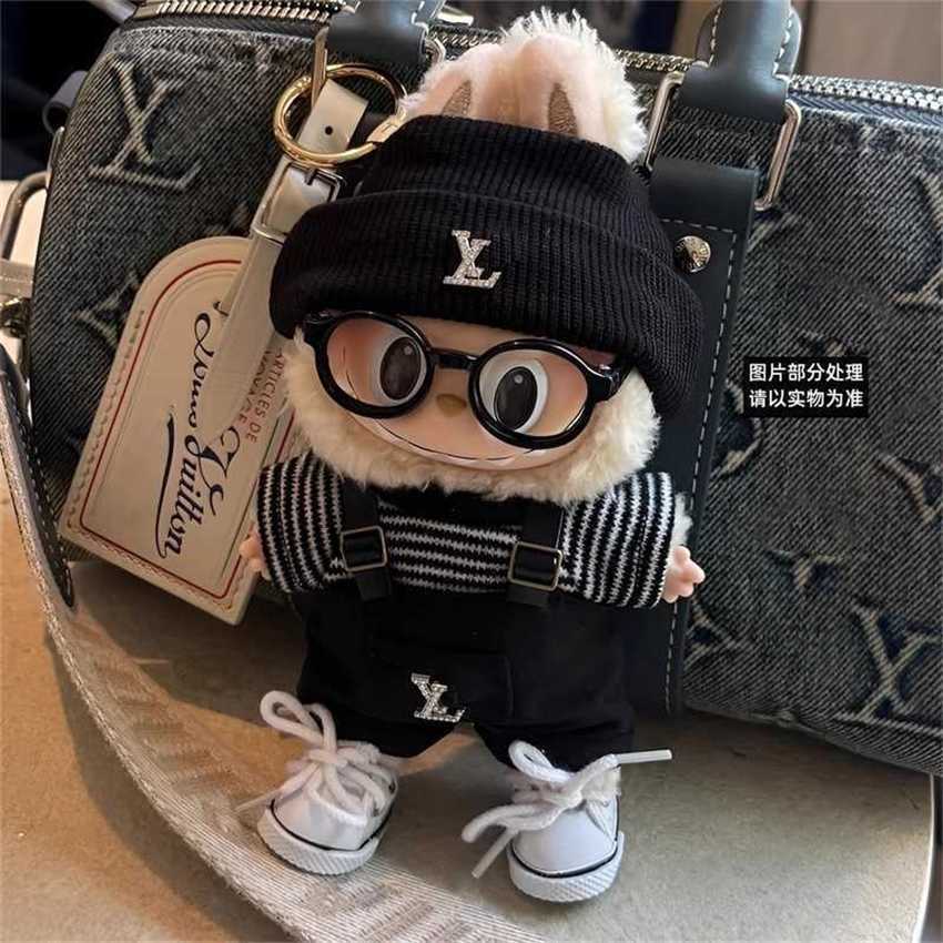 1st 2nd and 3rd Generation Labubu Baby Clothes Set Black High-End LV Labubu Overalls Striped Handmade Clothes 12a