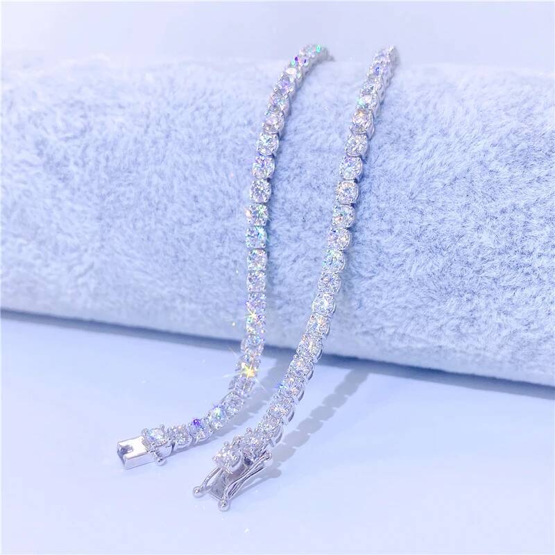 New European And American 5mm Single Stone Moissanite Hip Hop Tennis Chain 925 Silver Inlaid Moissanite Necklace Tennis Chain