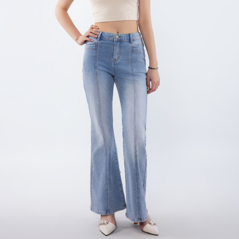 Ladies' light blue patchwork flared jeans