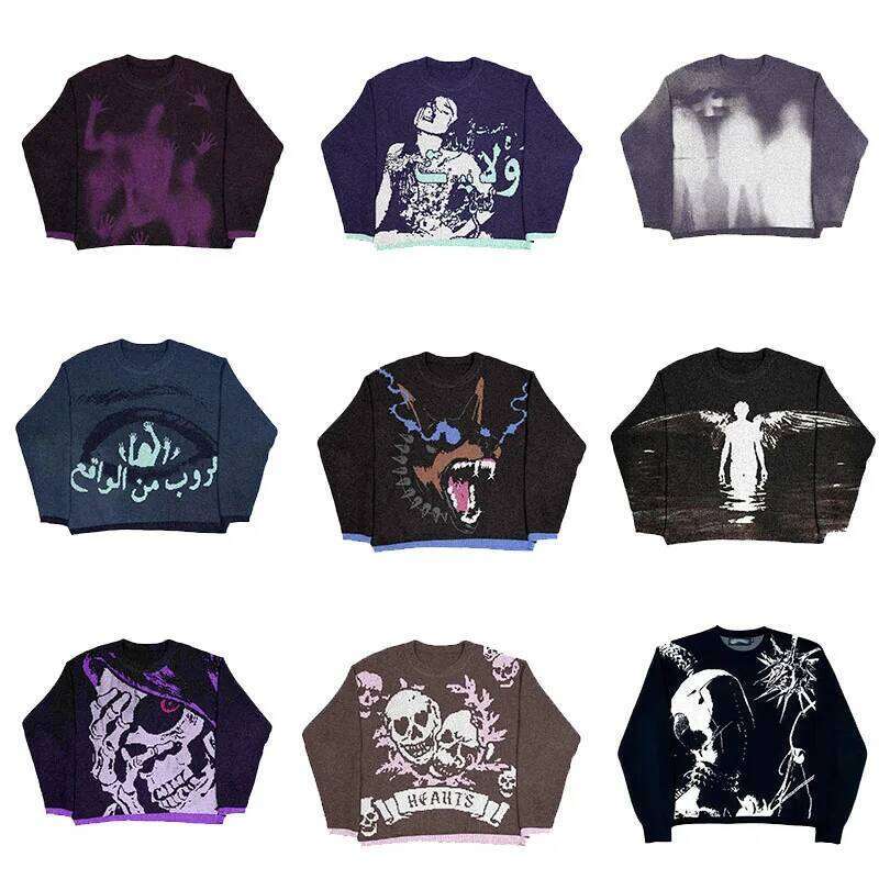 Men and Women's Hip Hop Knitted Sweater, Haruku Fashion, Spider Boy Pattern Printed Loose Top, Casual Street Wear Pullover, 20