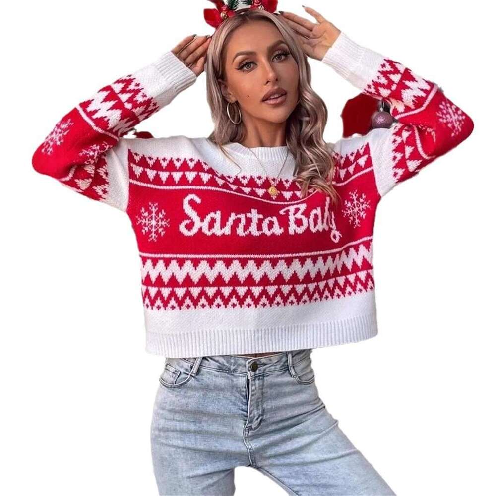 2025 New Women Christmas Sweaters Matching Outfits Warm Thicken Sweater Soft Jacquard Knitwear Family Look Pullover