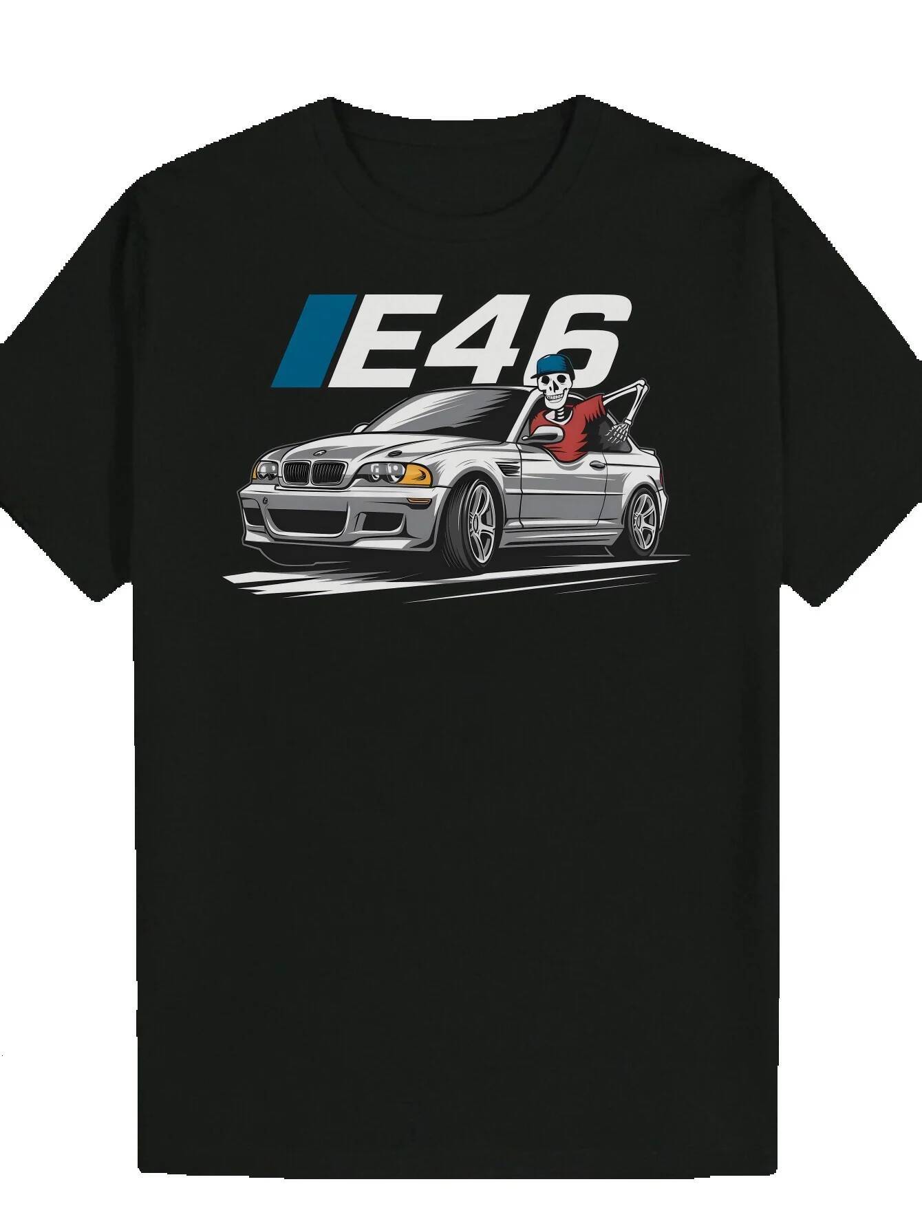 Men's Crew Neck - E46 Pattern Blue White Design Black T-Shirt, Lightweight and Breathable, Suitable for Casual Wear, Summer T-Shirt Racing Car Pr