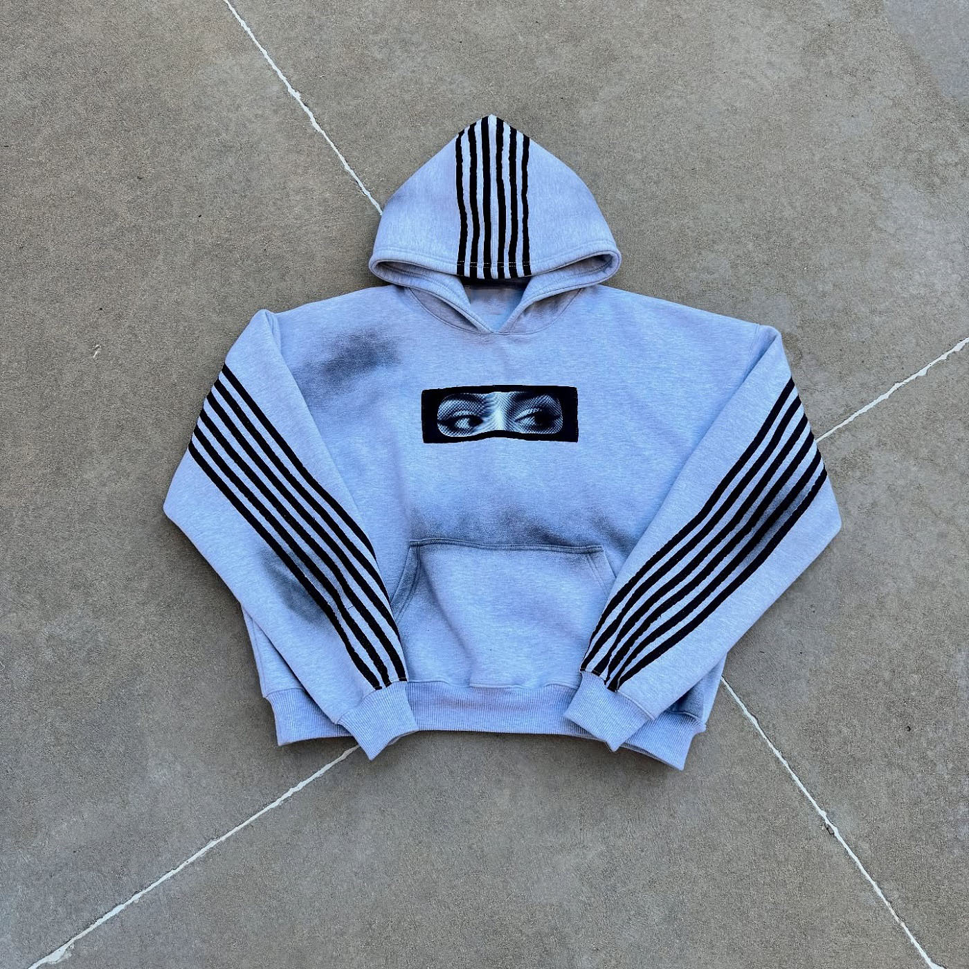 American vintage striped print loose sweatshirt unisex street hip hop personality patch embroidered sweatshirt sweatpants